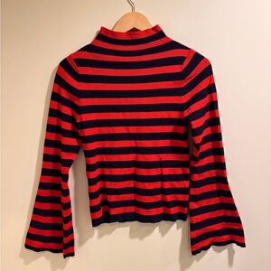 Anthropologie Red and Black Striped Long Sleeve Top